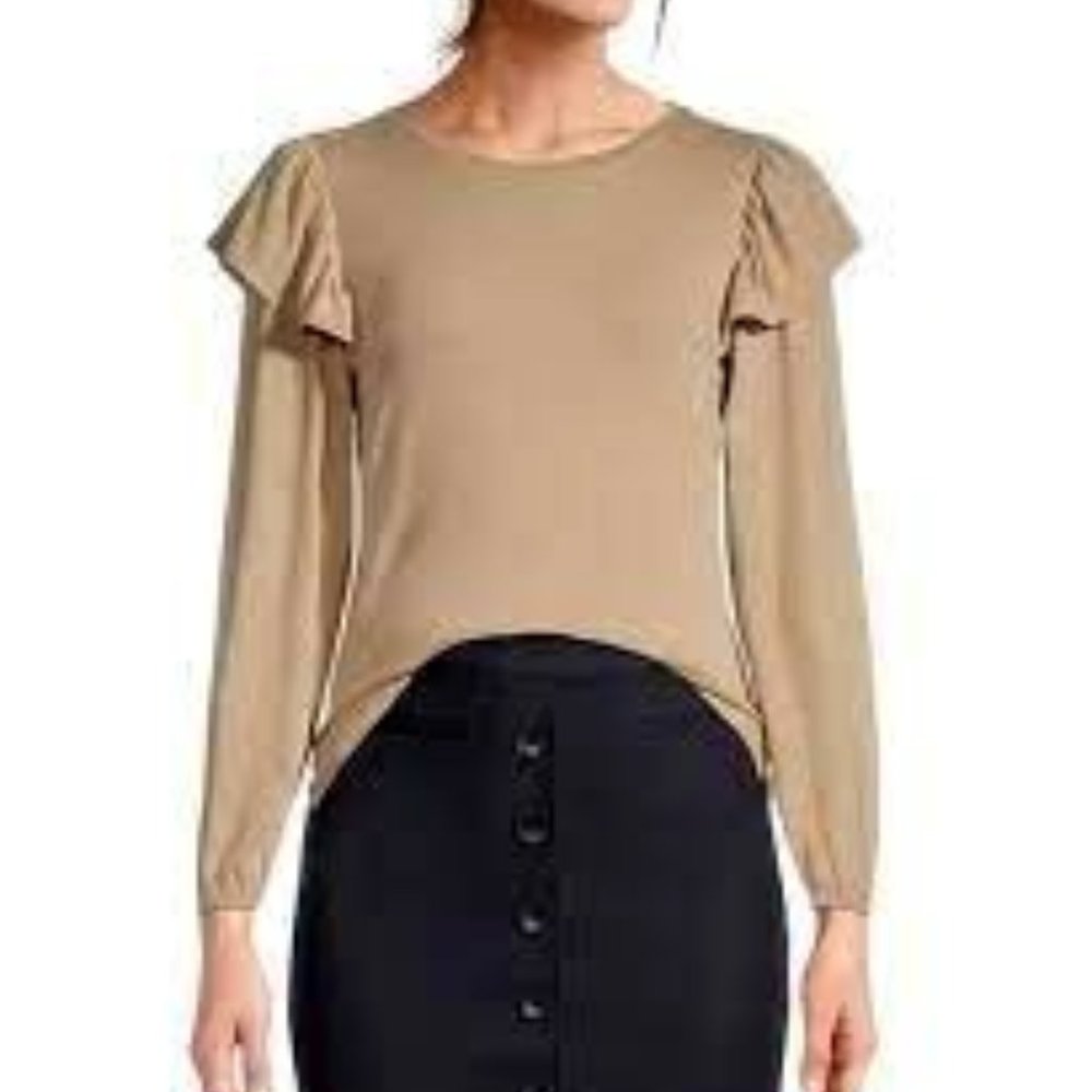 NWT Ann Taylor Tan Ruffle-Shoulder Sweater